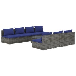 vidaXL Set de sofás de jardín 8 piezas y cojines ratán sintético gris