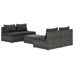 vidaXL Set de sofás de jardín 5 piezas y cojines ratán sintético gris