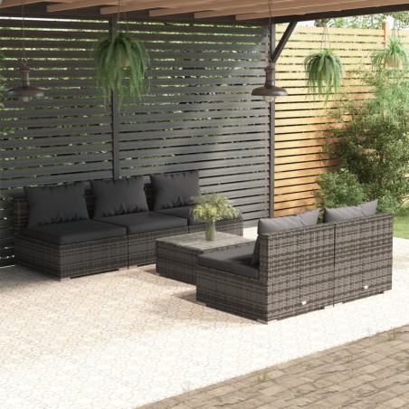 vidaXL Set de sofás de jardín 6 piezas y cojines ratán sintético gris