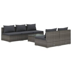 vidaXL Set de sofás de jardín 6 piezas y cojines ratán sintético gris