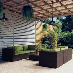 vidaXL Set muebles de jardín 7 piezas y cojines ratán sintético marrón