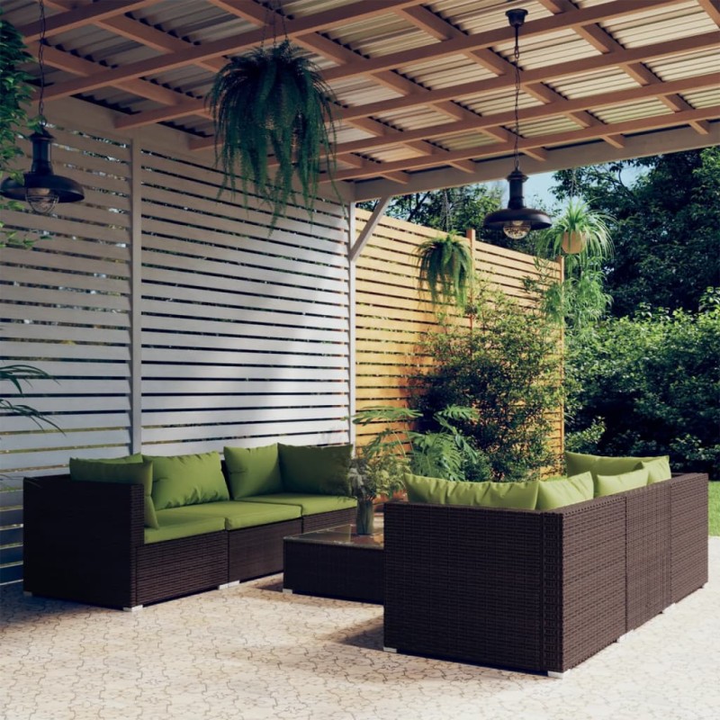 vidaXL Set muebles de jardín 7 piezas y cojines ratán sintético marrón vidaXL Set muebles de jardín 7 piezas y cojines ratán sintético marrón