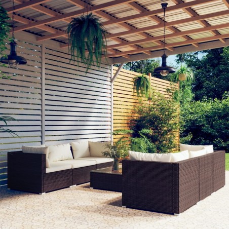 vidaXL Set muebles de jardín 7 piezas y cojines ratán sintético marrón
