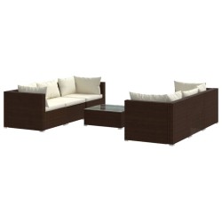 vidaXL Set muebles de jardín 7 piezas y cojines ratán sintético marrón