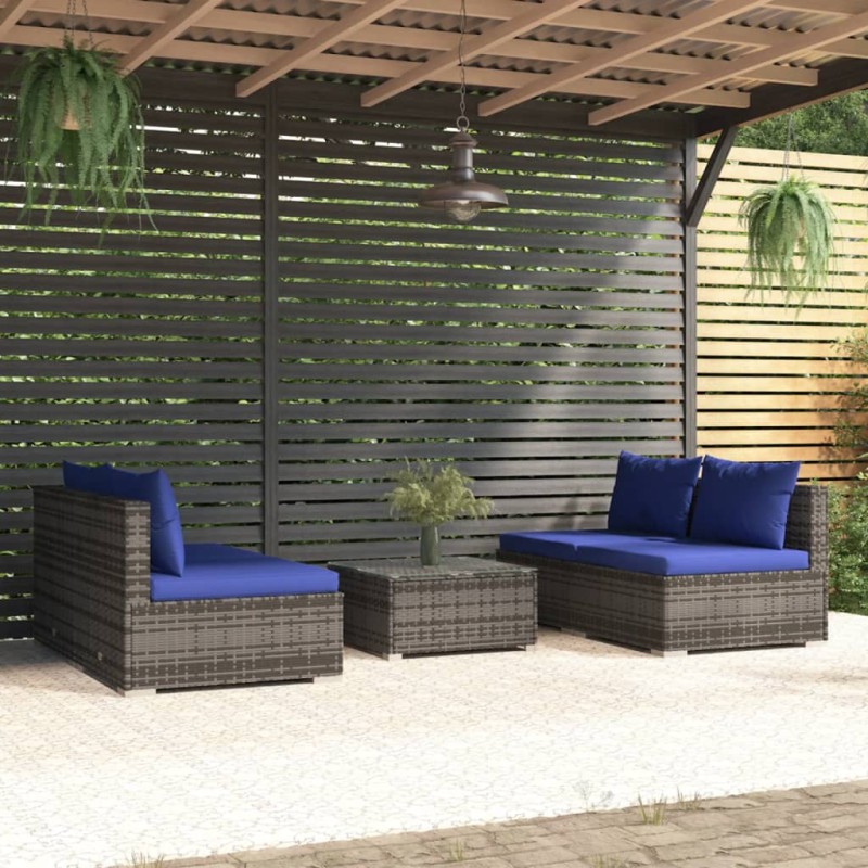 vidaXL Set de sofás de jardín 5 piezas y cojines ratán sintético gris