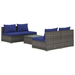 vidaXL Set de sofás de jardín 5 piezas y cojines ratán sintético gris