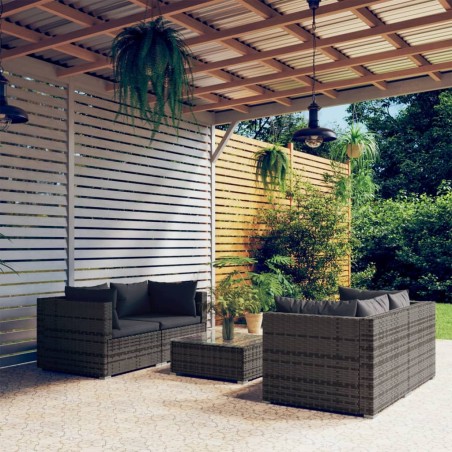 vidaXL Set de muebles de jardín 5 pzas y cojines ratán sintético gris