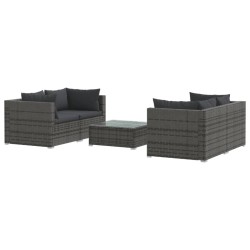 vidaXL Set de muebles de jardín 5 pzas y cojines ratán sintético gris