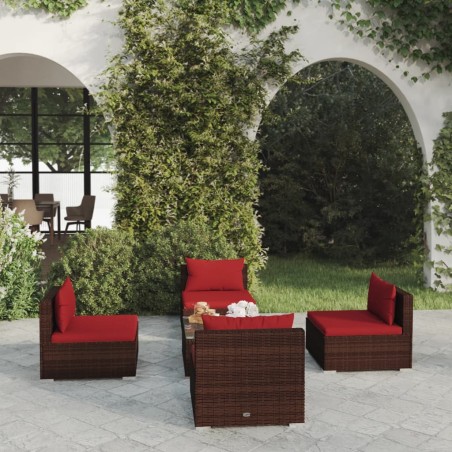 vidaXL Set muebles de jardín 5 piezas y cojines ratán sintético marrón