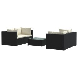 vidaXL Set de muebles de jardín 5 pzas y cojines ratán sintético negro
