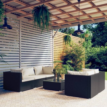 vidaXL Set sofás de jardín 6 piezas y cojines ratán sintético negro