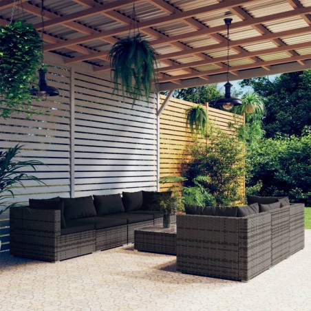 vidaXL Set de sofás de jardín 8 piezas y cojines ratán sintético gris