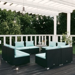 vidaXL Set de sofás de jardín 8 piezas y cojines ratán sintético negro