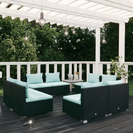 vidaXL Set de sofás de jardín 8 piezas y cojines ratán sintético negro