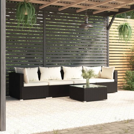 vidaXL Set de sofás de jardín 5 piezas y cojines ratán sintético negro