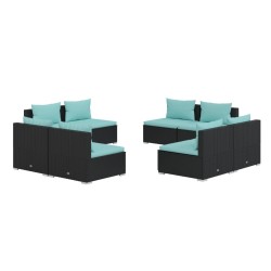 vidaXL Set de sofás de jardín 8 piezas y cojines ratán sintético negro