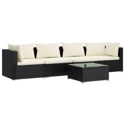 vidaXL Set de sofás de jardín 5 piezas y cojines ratán sintético negro