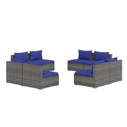 vidaXL Set de muebles de jardín 8 pzas y cojines ratán sintético gris