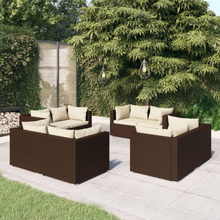 vidaXL Set muebles de jardín 8 piezas y cojines ratán sintético marrón