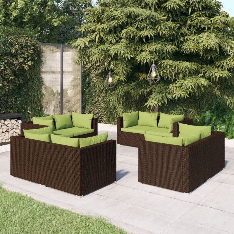 vidaXL Set sofás de jardín 8 piezas y cojines ratán sintético marrón vidaXL Set sofás de jardín 8 piezas y cojines ratán sintético marrón