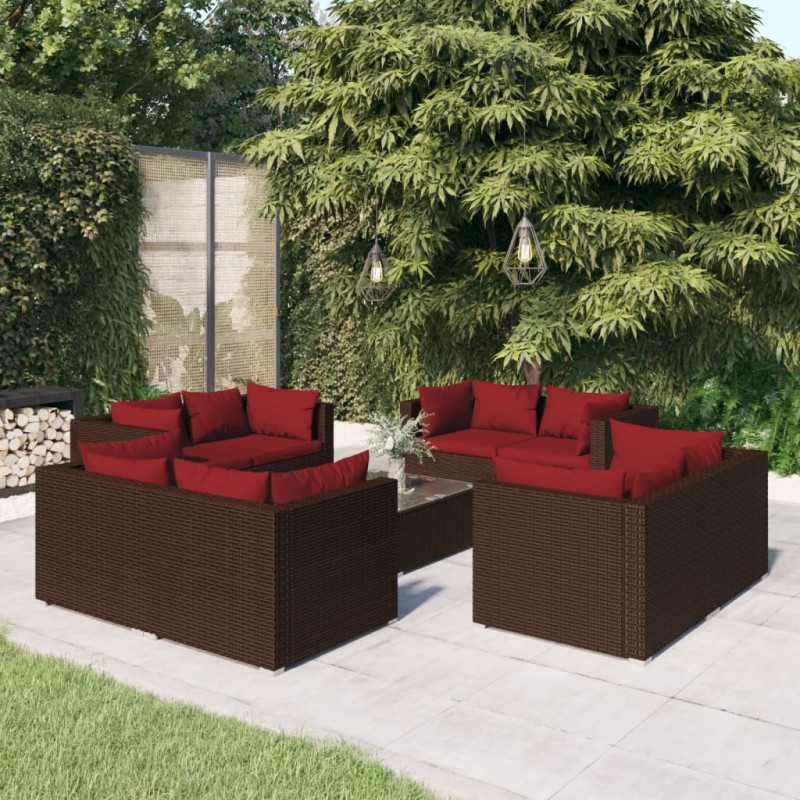 vidaXL Set muebles de jardín 9 piezas y cojines ratán sintético marrón vidaXL Set muebles de jardín 9 piezas y cojines ratán sintético marrón