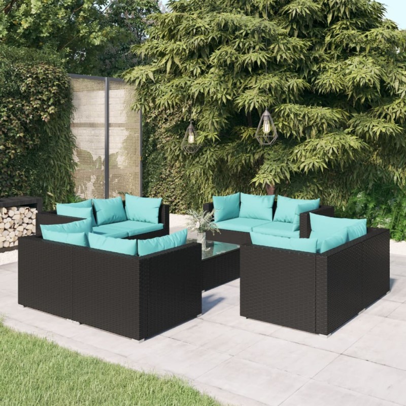 vidaXL Set de muebles de jardín 9 pzas y cojines ratán sintético negro