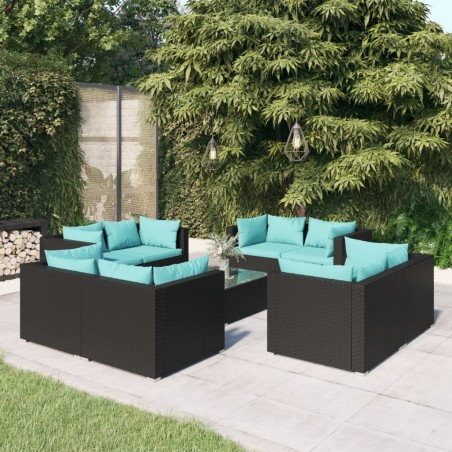 vidaXL Set de muebles de jardín 9 pzas y cojines ratán sintético negro