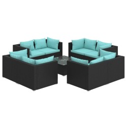 vidaXL Set de muebles de jardín 9 pzas y cojines ratán sintético negro
