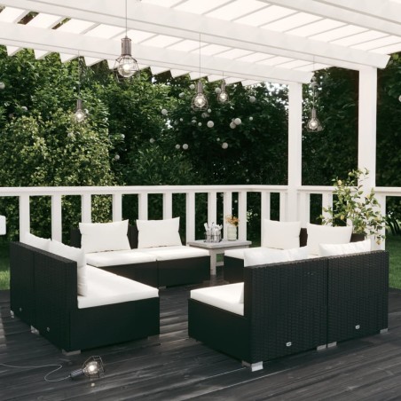 vidaXL Set de sofás de jardín 8 piezas y cojines ratán sintético negro