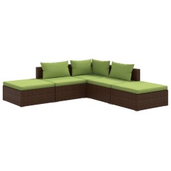 vidaXL Set sofás de jardín 5 piezas y cojines ratán sintético marrón