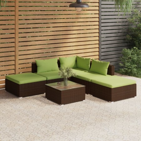vidaXL Set muebles de jardín 6 piezas y cojines ratán sintético marrón