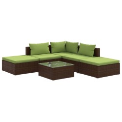 vidaXL Set muebles de jardín 6 piezas y cojines ratán sintético marrón