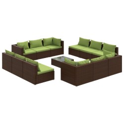 vidaXL Set muebles de jardín 13 pzas y cojines ratán sintético marrón