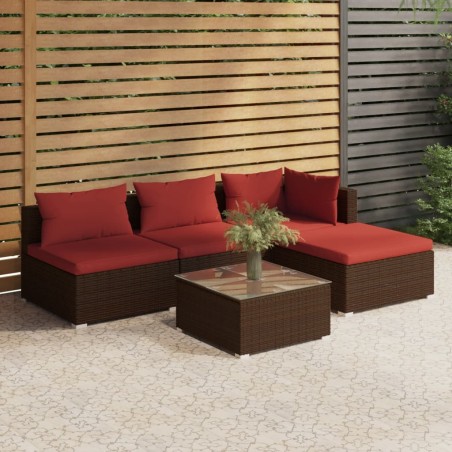 vidaXL Set muebles de jardín 5 piezas y cojines ratán sintético marrón