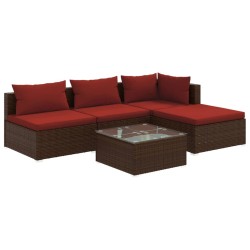 vidaXL Set muebles de jardín 5 piezas y cojines ratán sintético marrón