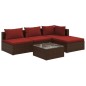 vidaXL Set muebles de jardín 5 piezas y cojines ratán sintético marrón vidaXL Set muebles de jardín 5 piezas y cojines ratán sintético marrón