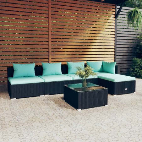 vidaXL Set de muebles de jardín 6 pzas y cojines ratán sintético negro