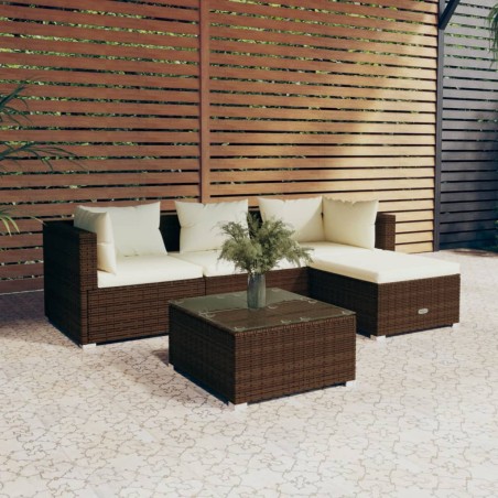 vidaXL Set muebles de jardín 5 piezas y cojines ratán sintético marrón