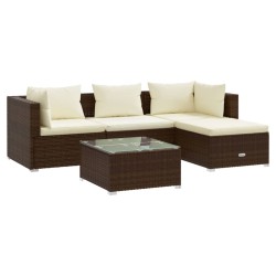 vidaXL Set muebles de jardín 5 piezas y cojines ratán sintético marrón