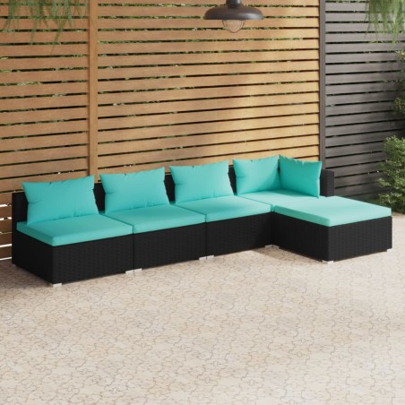 vidaXL Set de muebles de jardín 5 pzas y cojines ratán sintético negro