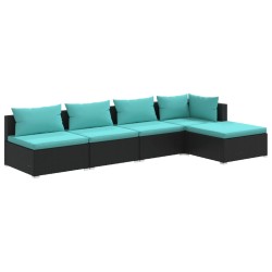vidaXL Set de muebles de jardín 5 pzas y cojines ratán sintético negro