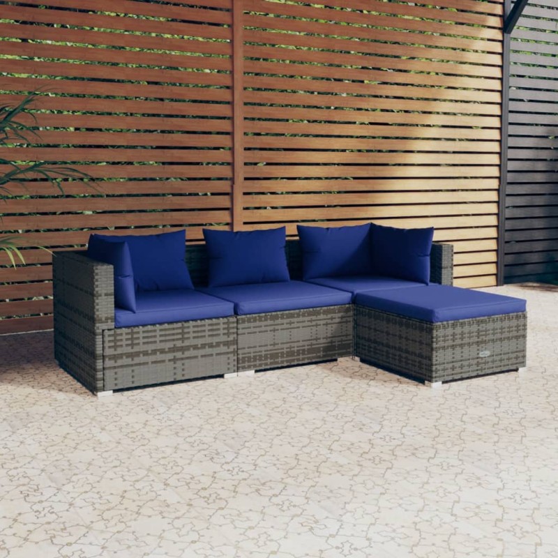 vidaXL Set de sofás de jardín 4 piezas y cojines ratán sintético gris vidaXL Set de sofás de jardín 4 piezas y cojines ratán sintético gris