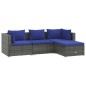 vidaXL Set de sofás de jardín 4 piezas y cojines ratán sintético gris vidaXL Set de sofás de jardín 4 piezas y cojines ratán sintético gris
