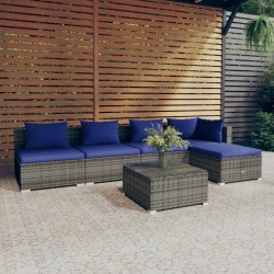 vidaXL Set de sofás de jardín 6 piezas y cojines ratán sintético gris