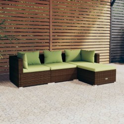 vidaXL Set muebles de jardín 4 piezas y cojines ratán sintético marrón