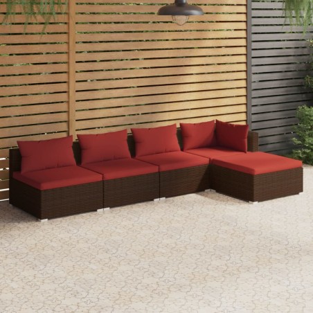 vidaXL Set sofás de jardín 5 piezas y cojines ratán sintético marrón