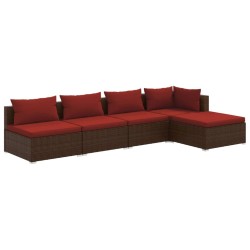 vidaXL Set sofás de jardín 5 piezas y cojines ratán sintético marrón