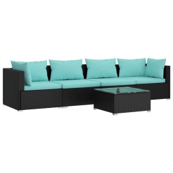 vidaXL Set de sofás de jardín 5 piezas y cojines ratán sintético negro