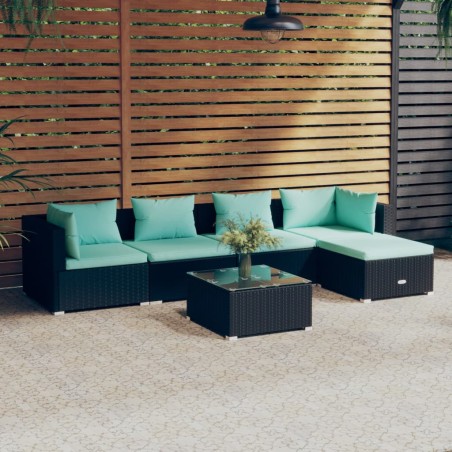 vidaXL Set de muebles de jardín 6 pzas y cojines ratán sintético negro