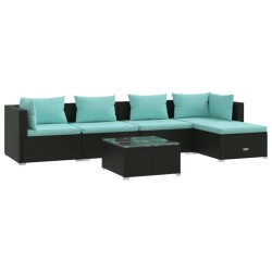 vidaXL Set de muebles de jardín 6 pzas y cojines ratán sintético negro
